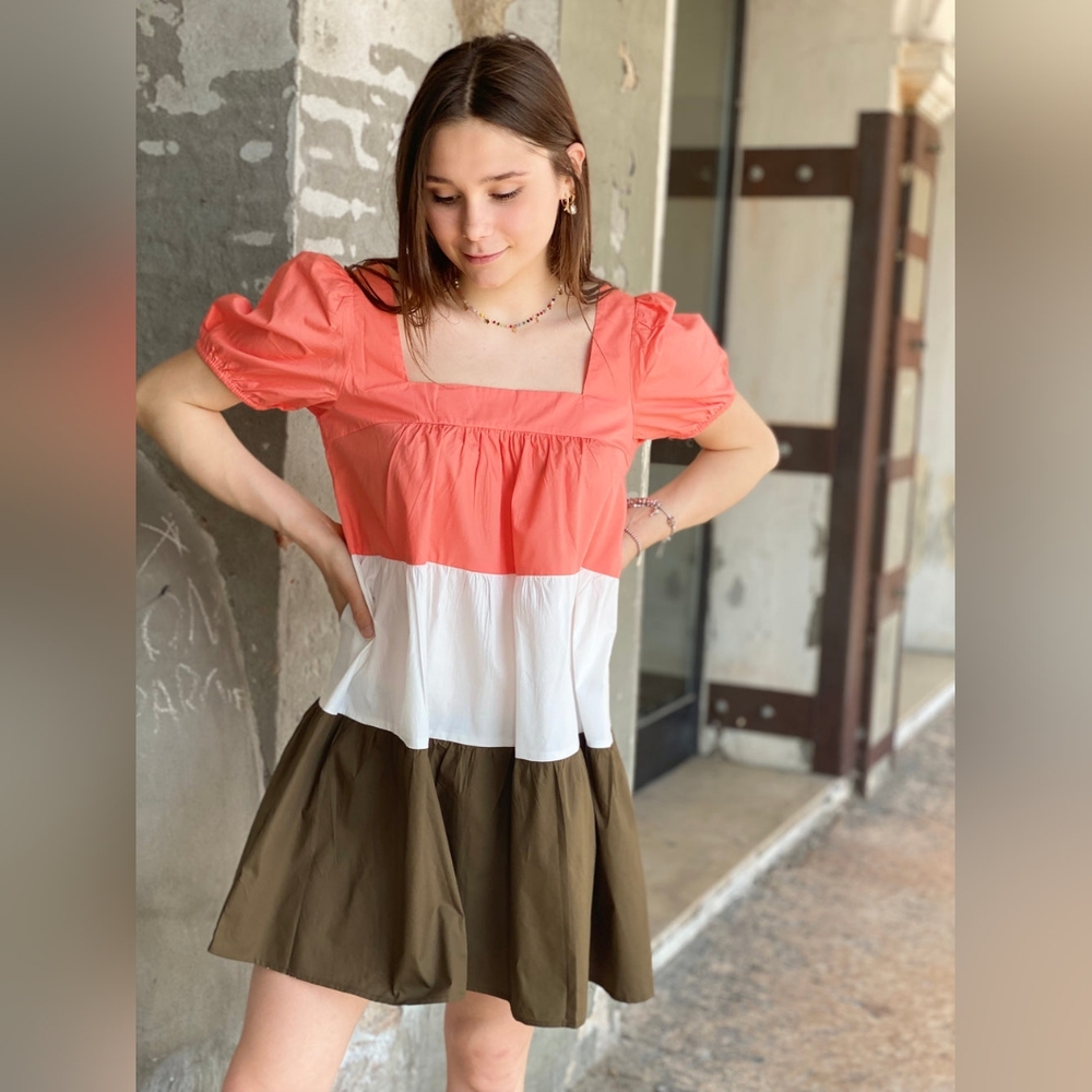 Compañia Fantastica Tri Color Square Neck Mini Dress